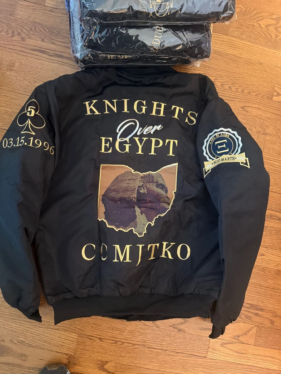 Black Knights Over Egypt jacket with large embroidered back design