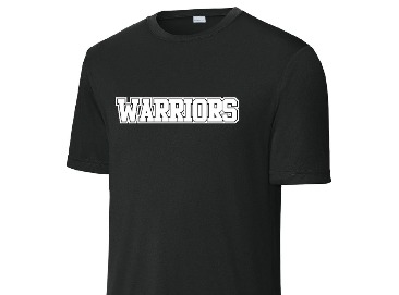 Packaged black Warriors T-shirts with gold printing